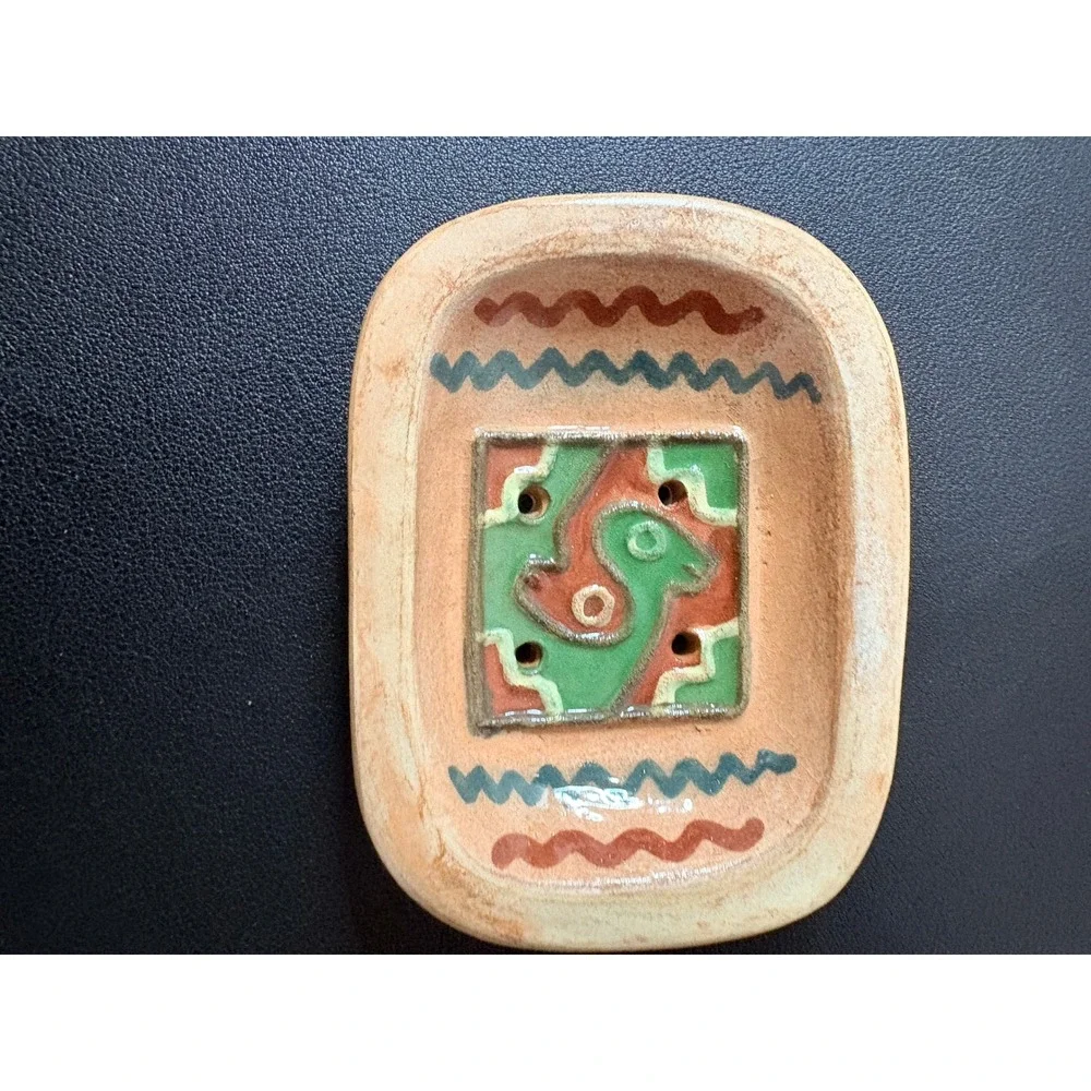 Seminario Peru Ceramic Soap Dish Urubamba Cusco Pottery Hand Painted Bird Art